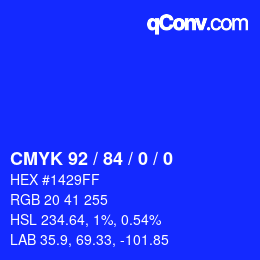 カラーコード: CMYK 92 / 84 / 0 / 0 | qconv.com