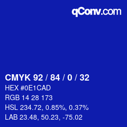 カラーコード: CMYK 92 / 84 / 0 / 32 | qconv.com