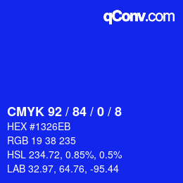 カラーコード: CMYK 92 / 84 / 0 / 8 | qconv.com