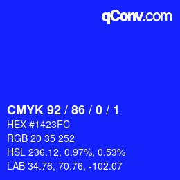 カラーコード: CMYK 92 / 86 / 0 / 1 | qconv.com
