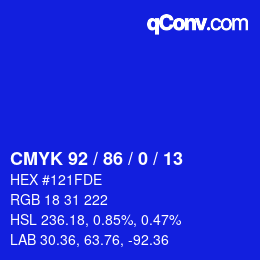 Color code: CMYK 92 / 86 / 0 / 13 | qconv.com