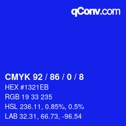 カラーコード: CMYK 92 / 86 / 0 / 8 | qconv.com