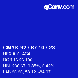 Color code: CMYK 92 / 87 / 0 / 23 | qconv.com