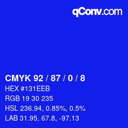 カラーコード: CMYK 92 / 87 / 0 / 8 | qconv.com