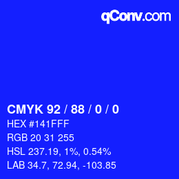 カラーコード: CMYK 92 / 88 / 0 / 0 | qconv.com