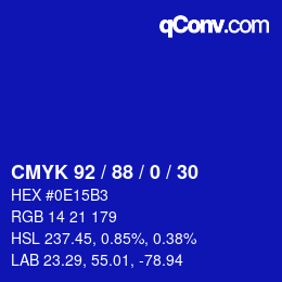 カラーコード: CMYK 92 / 88 / 0 / 30 | qconv.com