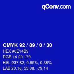 Color code: CMYK 92 / 89 / 0 / 30 | qconv.com