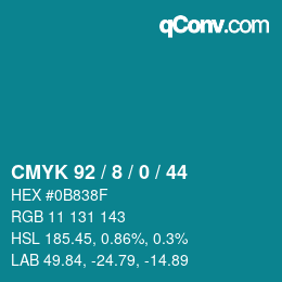 颜色代码: CMYK 92 / 8 / 0 / 44 | qconv.com