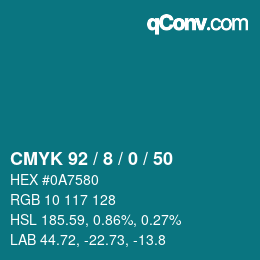 カラーコード: CMYK 92 / 8 / 0 / 50 | qconv.com