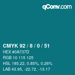 カラーコード: CMYK 92 / 8 / 0 / 51 | qconv.com