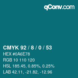 カラーコード: CMYK 92 / 8 / 0 / 53 | qconv.com