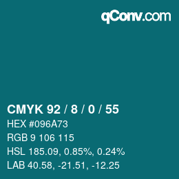 颜色代码: CMYK 92 / 8 / 0 / 55 | qconv.com