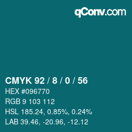 カラーコード: CMYK 92 / 8 / 0 / 56 | qconv.com