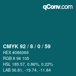 颜色代码: CMYK 92 / 8 / 0 / 59 | qconv.com