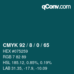 カラーコード: CMYK 92 / 8 / 0 / 65 | qconv.com