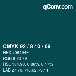 Color code: CMYK 92 / 8 / 0 / 69 | qconv.com