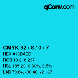 カラーコード: CMYK 92 / 8 / 0 / 7 | qconv.com