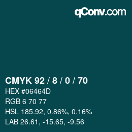 颜色代码: CMYK 92 / 8 / 0 / 70 | qconv.com