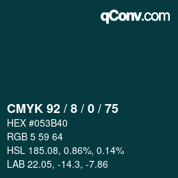 颜色代码: CMYK 92 / 8 / 0 / 75 | qconv.com