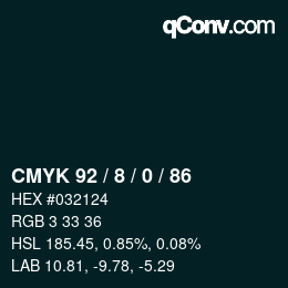 カラーコード: CMYK 92 / 8 / 0 / 86 | qconv.com