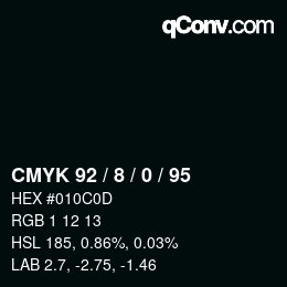 カラーコード: CMYK 92 / 8 / 0 / 95 | qconv.com