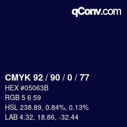 Farbcode: CMYK 92 / 90 / 0 / 77 | qconv.com