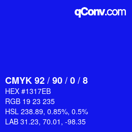 カラーコード: CMYK 92 / 90 / 0 / 8 | qconv.com