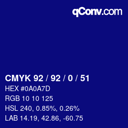 カラーコード: CMYK 92 / 92 / 0 / 51 | qconv.com