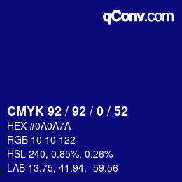 Color code: CMYK 92 / 92 / 0 / 52 | qconv.com