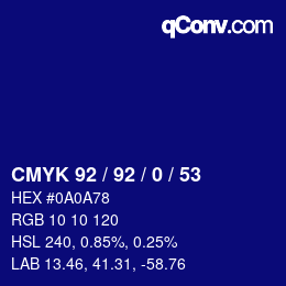 カラーコード: CMYK 92 / 92 / 0 / 53 | qconv.com