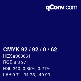 カラーコード: CMYK 92 / 92 / 0 / 62 | qconv.com