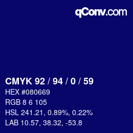 カラーコード: CMYK 92 / 94 / 0 / 59 | qconv.com