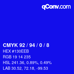 カラーコード: CMYK 92 / 94 / 0 / 8 | qconv.com