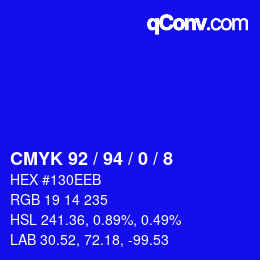 カラーコード: CMYK 92 / 94 / 0 / 8 | qconv.com