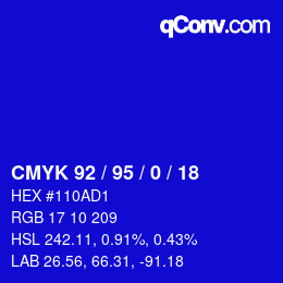 カラーコード: CMYK 92 / 95 / 0 / 18 | qconv.com