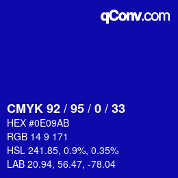 カラーコード: CMYK 92 / 95 / 0 / 33 | qconv.com