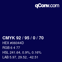 Farbcode: CMYK 92 / 95 / 0 / 70 | qconv.com