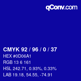 カラーコード: CMYK 92 / 96 / 0 / 37 | qconv.com