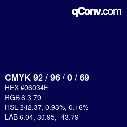 颜色代码: CMYK 92 / 96 / 0 / 69 | qconv.com