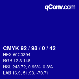 カラーコード: CMYK 92 / 98 / 0 / 42 | qconv.com