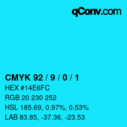 カラーコード: CMYK 92 / 9 / 0 / 1 | qconv.com