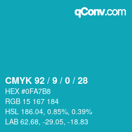 カラーコード: CMYK 92 / 9 / 0 / 28 | qconv.com