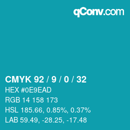 カラーコード: CMYK 92 / 9 / 0 / 32 | qconv.com