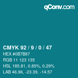 Color code: CMYK 92 / 9 / 0 / 47 | qconv.com