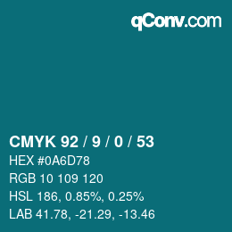 カラーコード: CMYK 92 / 9 / 0 / 53 | qconv.com