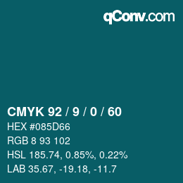颜色代码: CMYK 92 / 9 / 0 / 60 | qconv.com