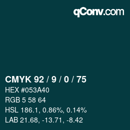 カラーコード: CMYK 92 / 9 / 0 / 75 | qconv.com