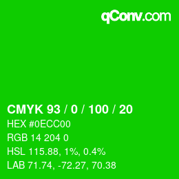 Code couleur: CMYK 93 / 0 / 100 / 20 | qconv.com