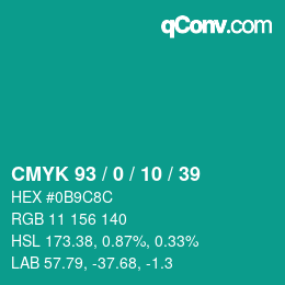 カラーコード: CMYK 93 / 0 / 10 / 39 | qconv.com