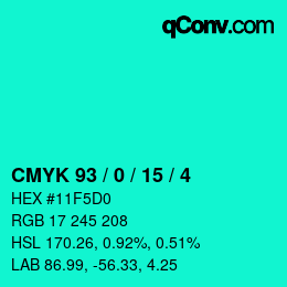 カラーコード: CMYK 93 / 0 / 15 / 4 | qconv.com